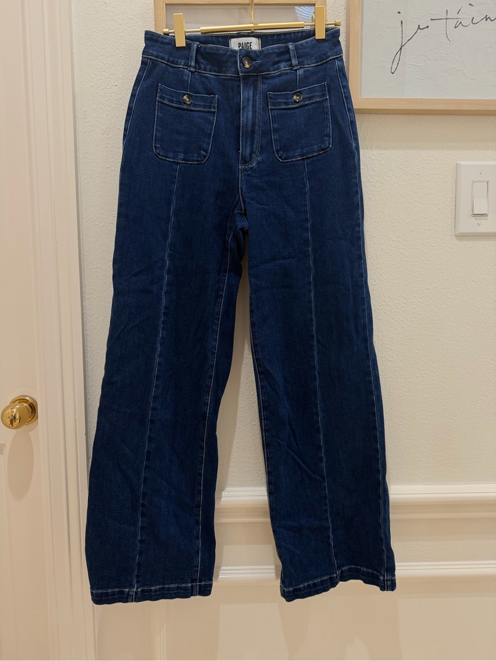 PAIGE Indigo Wide-Leg High-Rise Jeans with Patch Pockets